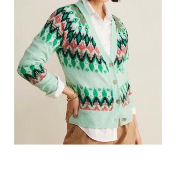 Vineyard Vines Mist Green Merino Wool Fair Isle Cardigan - M - Picture 1 of 7